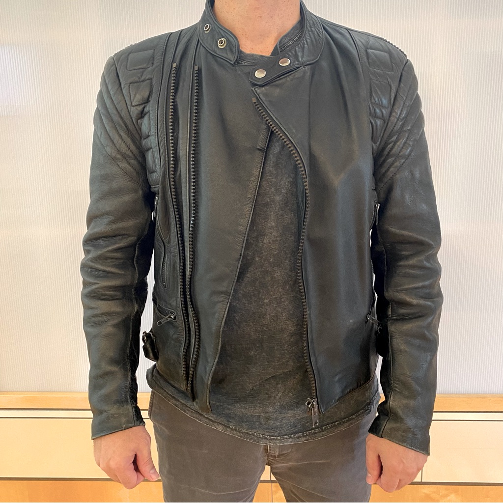 Vintage Italian Men’s Black Leather Moto Jacket